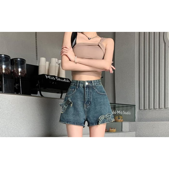 High Waist Bow Denim Shorts