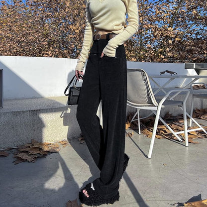 High Waist Corduroy Wide Leg Pants