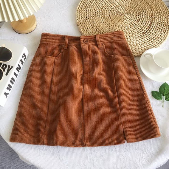 High Waist Corduroy Wide Leg Shorts - Tangerine Red / S