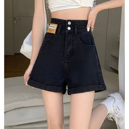 High Waist Denim Shorts - Black / S - clothing