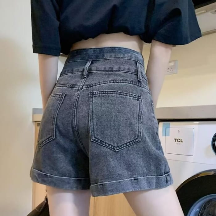 High Waist Denim Shorts - clothing