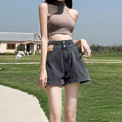 High Waist Denim Shorts - Gray / S - clothing