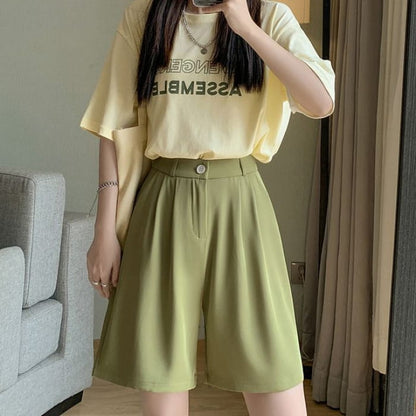 High Waist Dress Shorts - Green / S