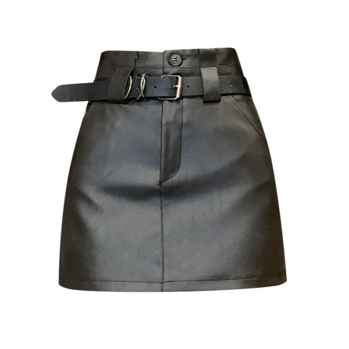 High Waist Faux Leather Mini A-Line Skirt