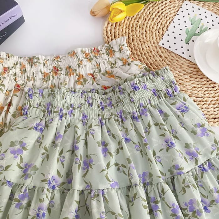 High Waist Floral Mini A-Line Skirt