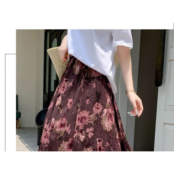 High Waist Floral Print Midi A Egirldoll