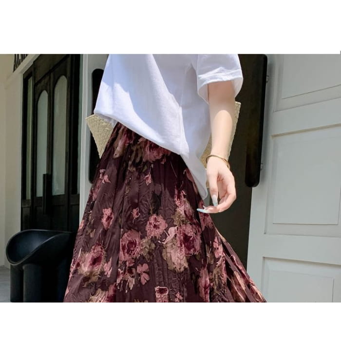 High Waist Floral Print Midi A Egirldoll