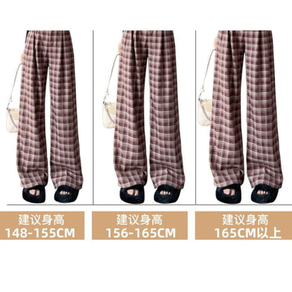 High Waist Plaid Wide Leg Pants