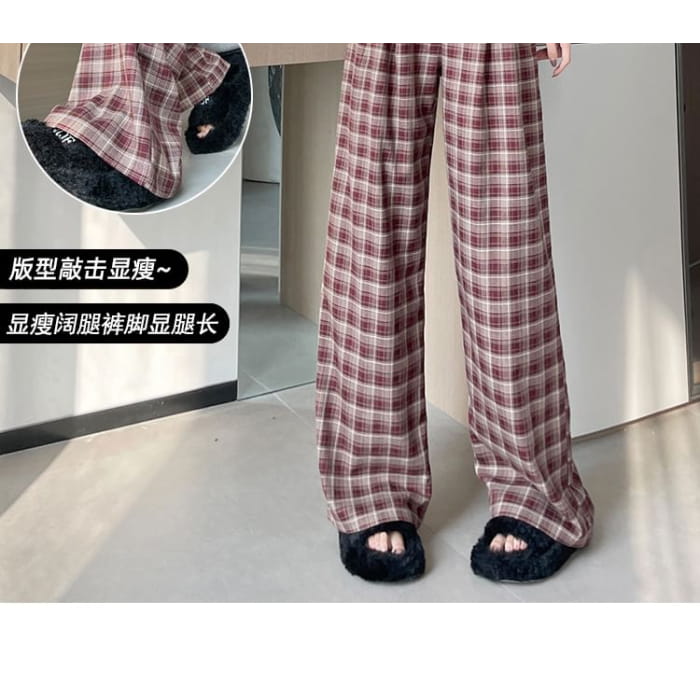 High Waist Plaid Wide Leg Pants