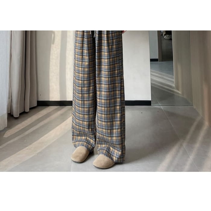 High Waist Plaid Wide Leg Pants (Various Designs)