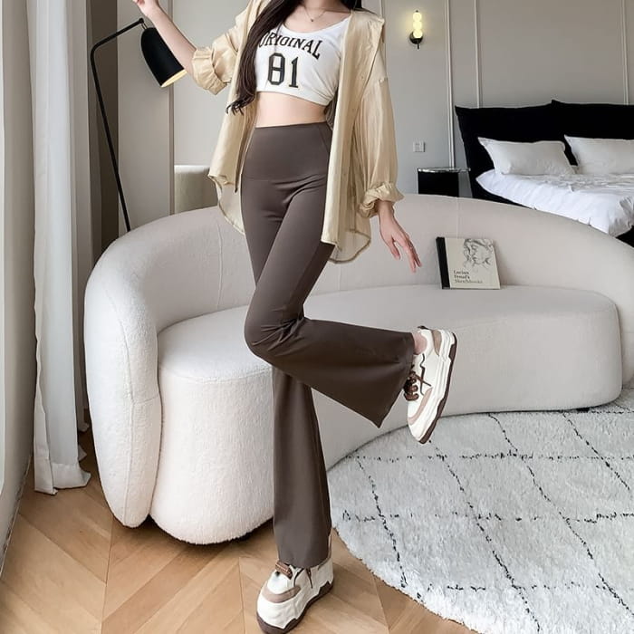 High Waist Plain Bootcut Pants