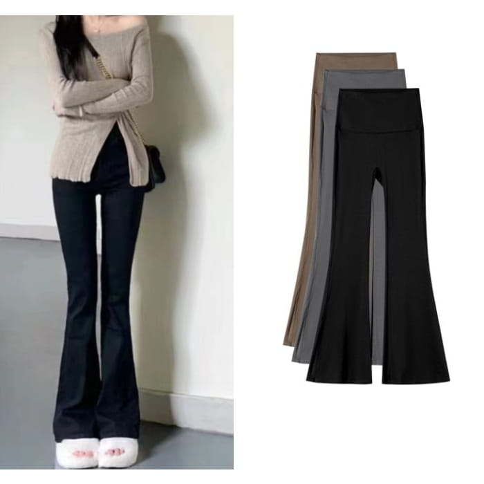 High Waist Plain Bootcut Pants