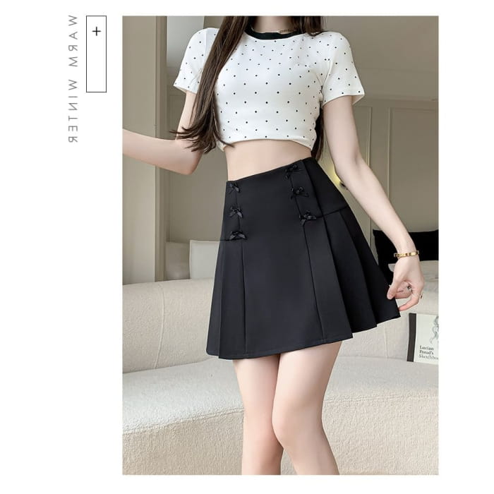 High Waist Plain Bow Mini