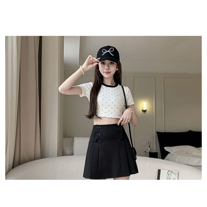 High Waist Plain Bow Mini