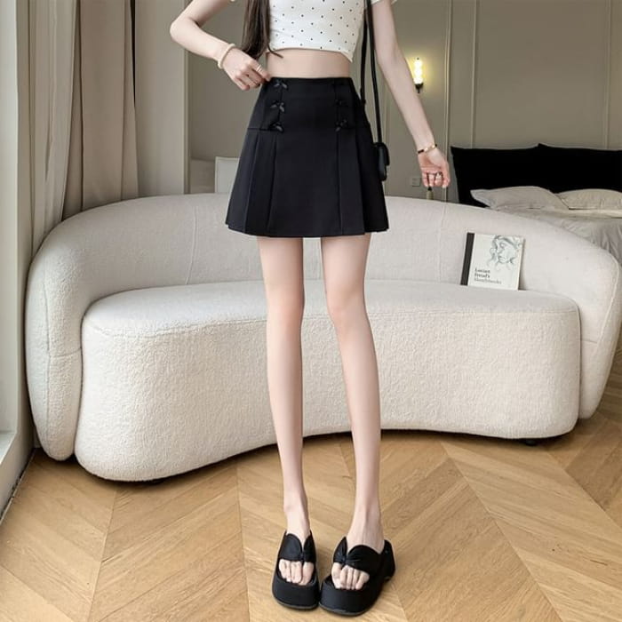 High Waist Plain Bow Mini - Black / S