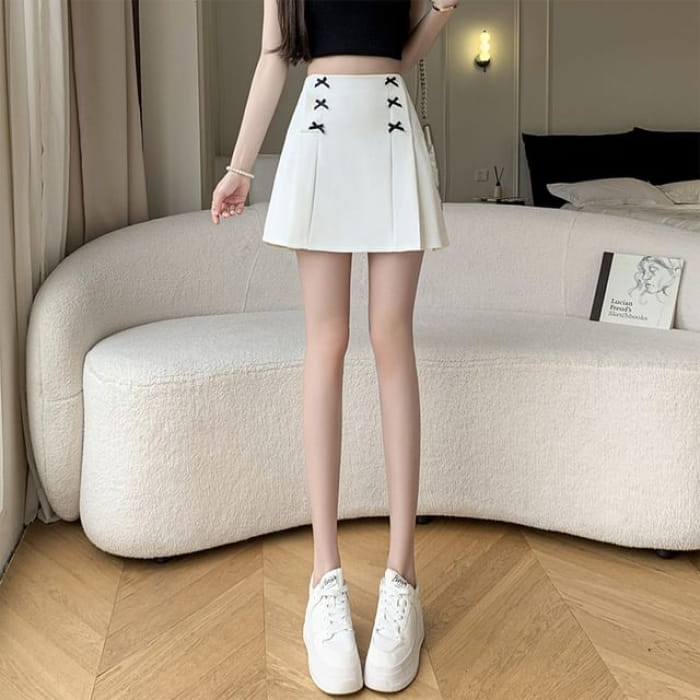 High Waist Plain Bow Mini - White / S