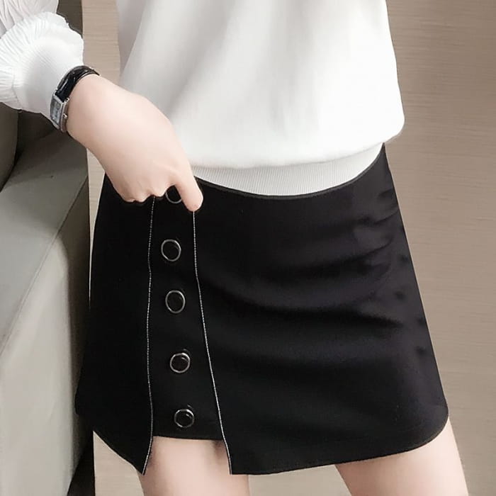 High Waist Plain Button