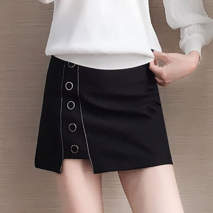 High Waist Plain Button