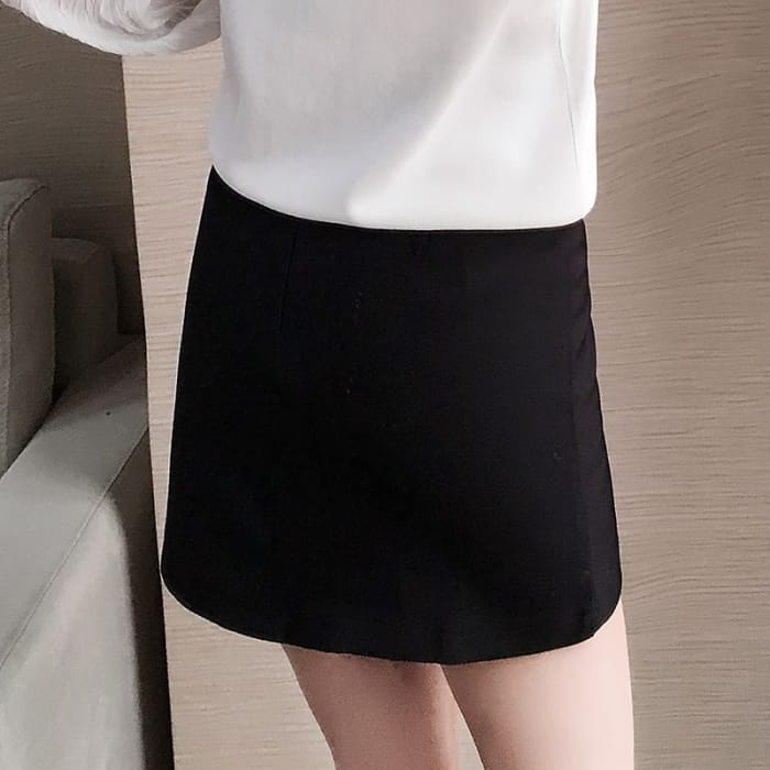 High Waist Plain Button