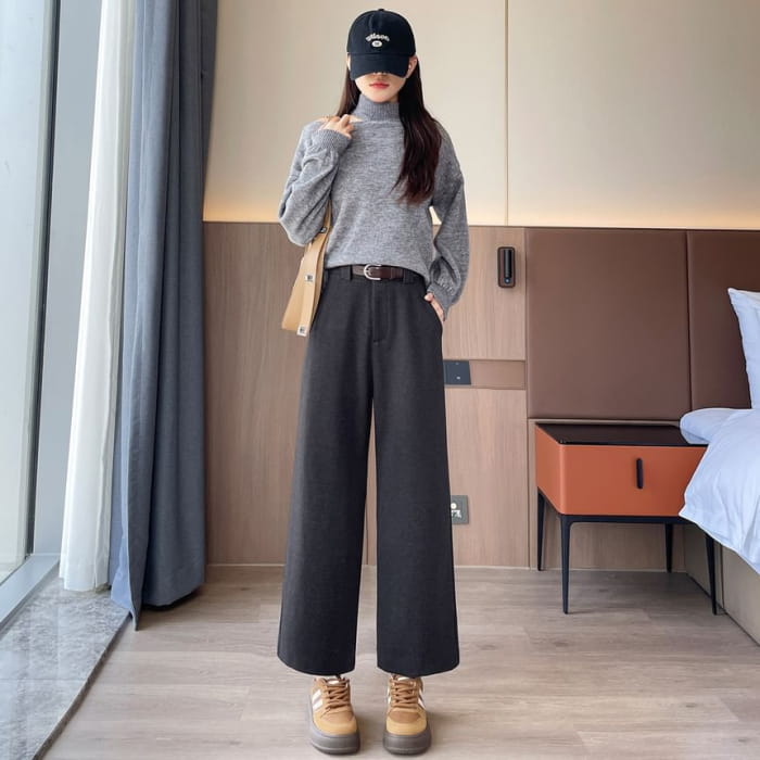 High Waist Plain Cropped Wide Leg Pants