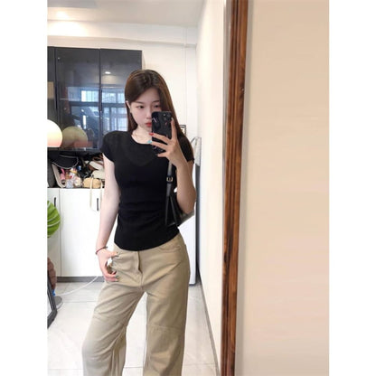 High Waist Plain Flared Cargo Pants (Various Designs)