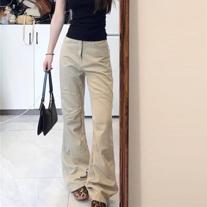 High Waist Plain Flared Cargo Pants (Various Designs)