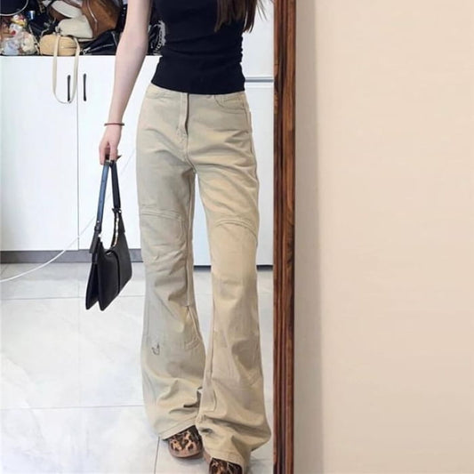 High Waist Plain Flared Cargo Pants (Various Designs)