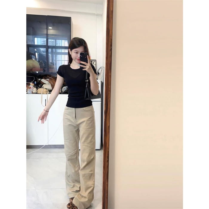 High Waist Plain Flared Cargo Pants (Various Designs)