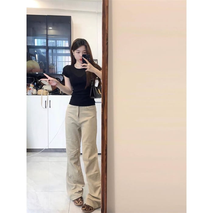 High Waist Plain Flared Cargo Pants (Various Designs)