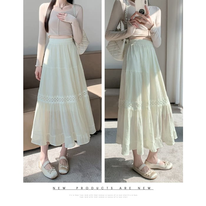 High Waist Plain Lace Panel Midi