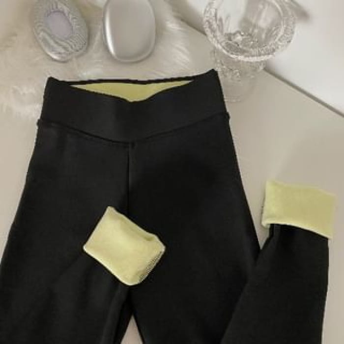 High Waist Plain Leggings - Thick Edition - Black / One Size