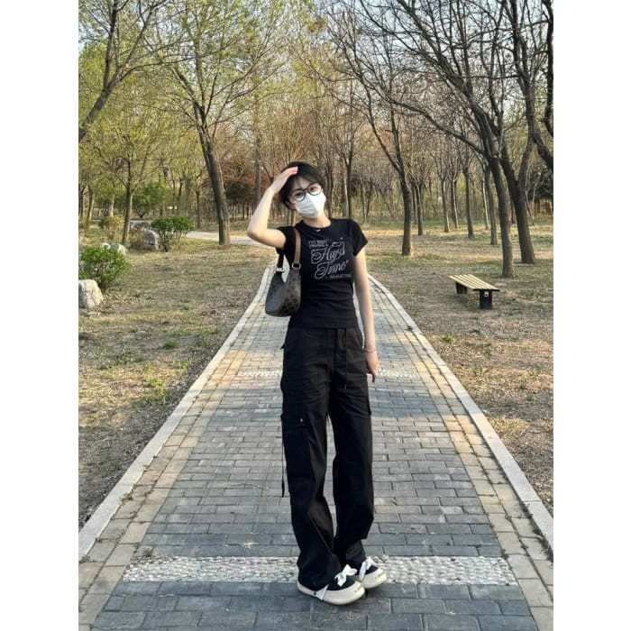 High Waist Plain Loose Fit Cargo Pants (Various Designs)