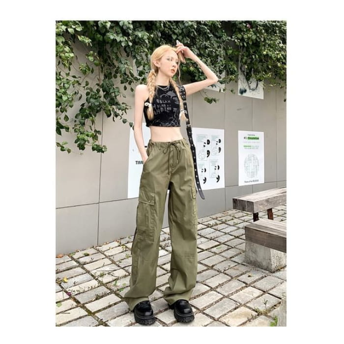 High Waist Plain Loose Fit Cargo Pants (Various Designs)