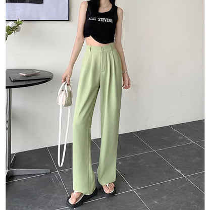 High Waist Plain Loose Fit Dress Pants