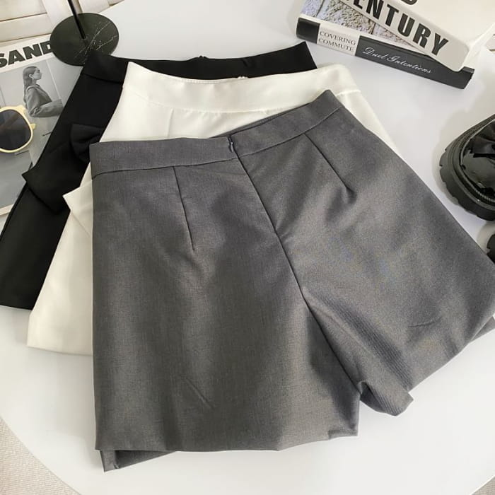 High Waist Plain Side-Slit Skort