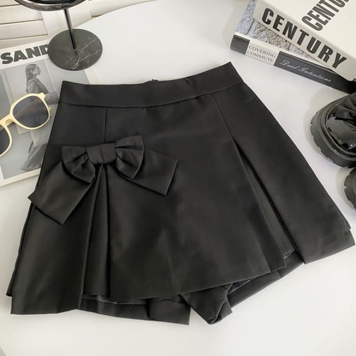 High Waist Plain Side-Slit Skort - Black / S