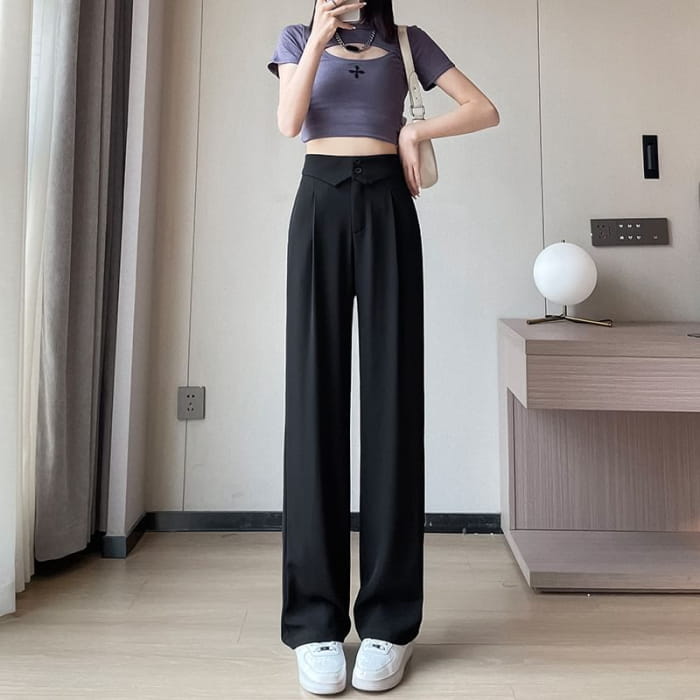 High Waist Plain Straight Leg Dress Pants