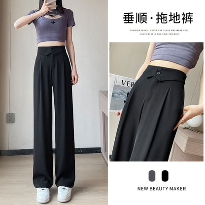 High Waist Plain Straight Leg Dress Pants