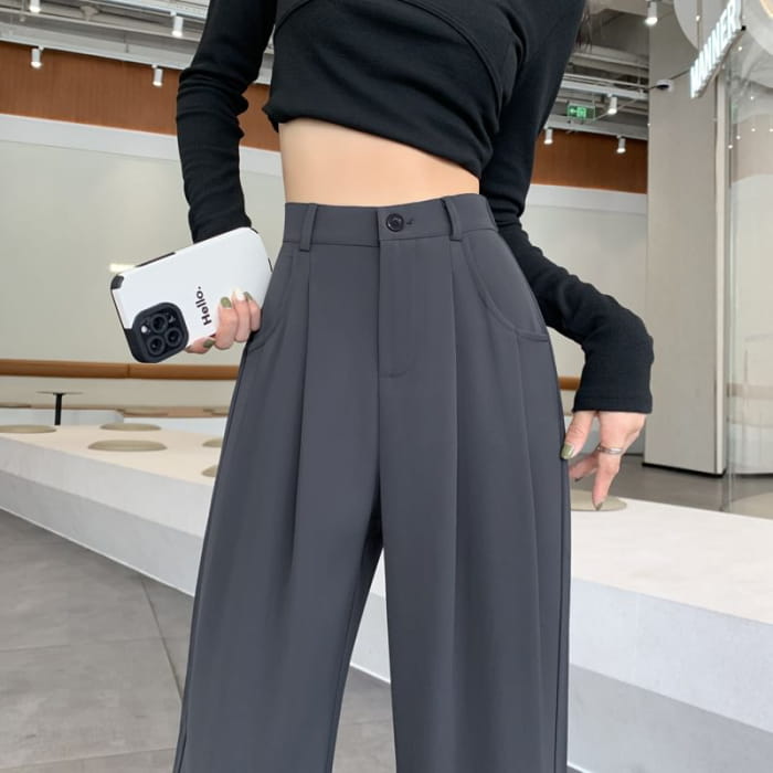 High-Waist Plain Straight Leg Dress Pants