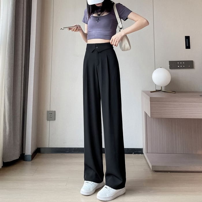 High Waist Plain Straight Leg Dress Pants