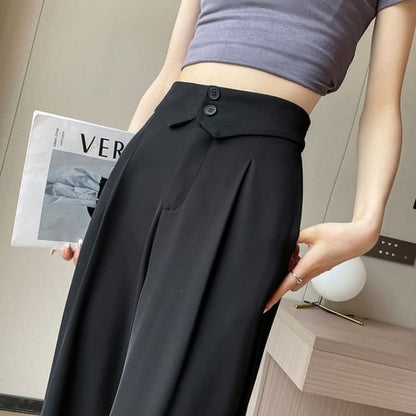 High Waist Plain Straight Leg Dress Pants - Black / XS