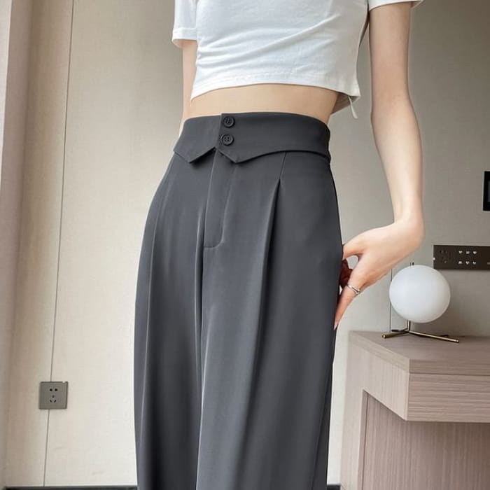 High Waist Plain Straight Leg Dress Pants - Dark Gray / XS