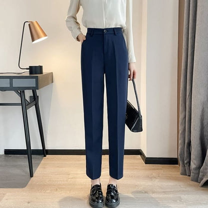 High Waist Plain Straight Leg Suit Pants