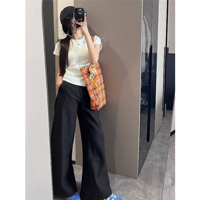 High Waist Plain Wide Leg Dress Pants