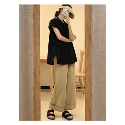 High Waist Plain Wide Leg Pants