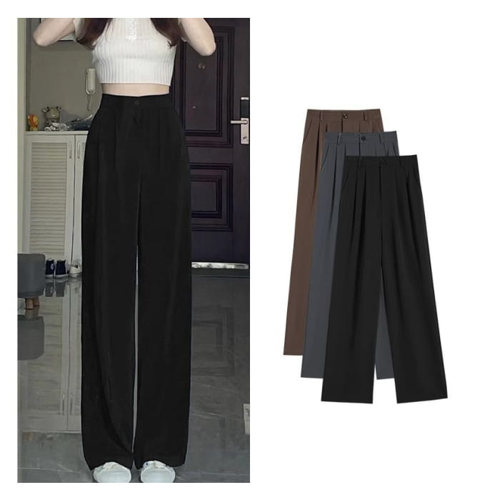 High Waist Plain Wide Leg Pants (Various Designs)