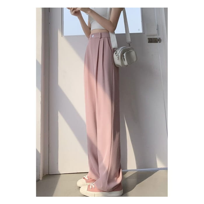 High Waist Plain Wide Leg Pants (Various Designs)