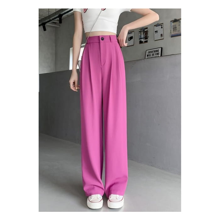 High Waist Plain Wide Leg Pants (Various Designs)