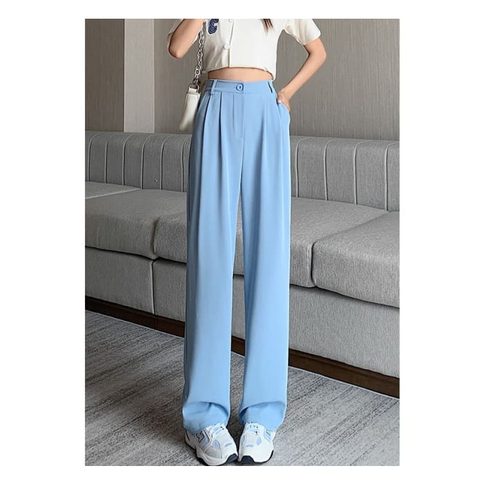 High Waist Plain Wide Leg Pants (Various Designs)