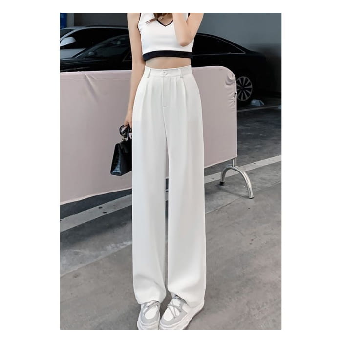 High Waist Plain Wide Leg Pants (Various Designs)